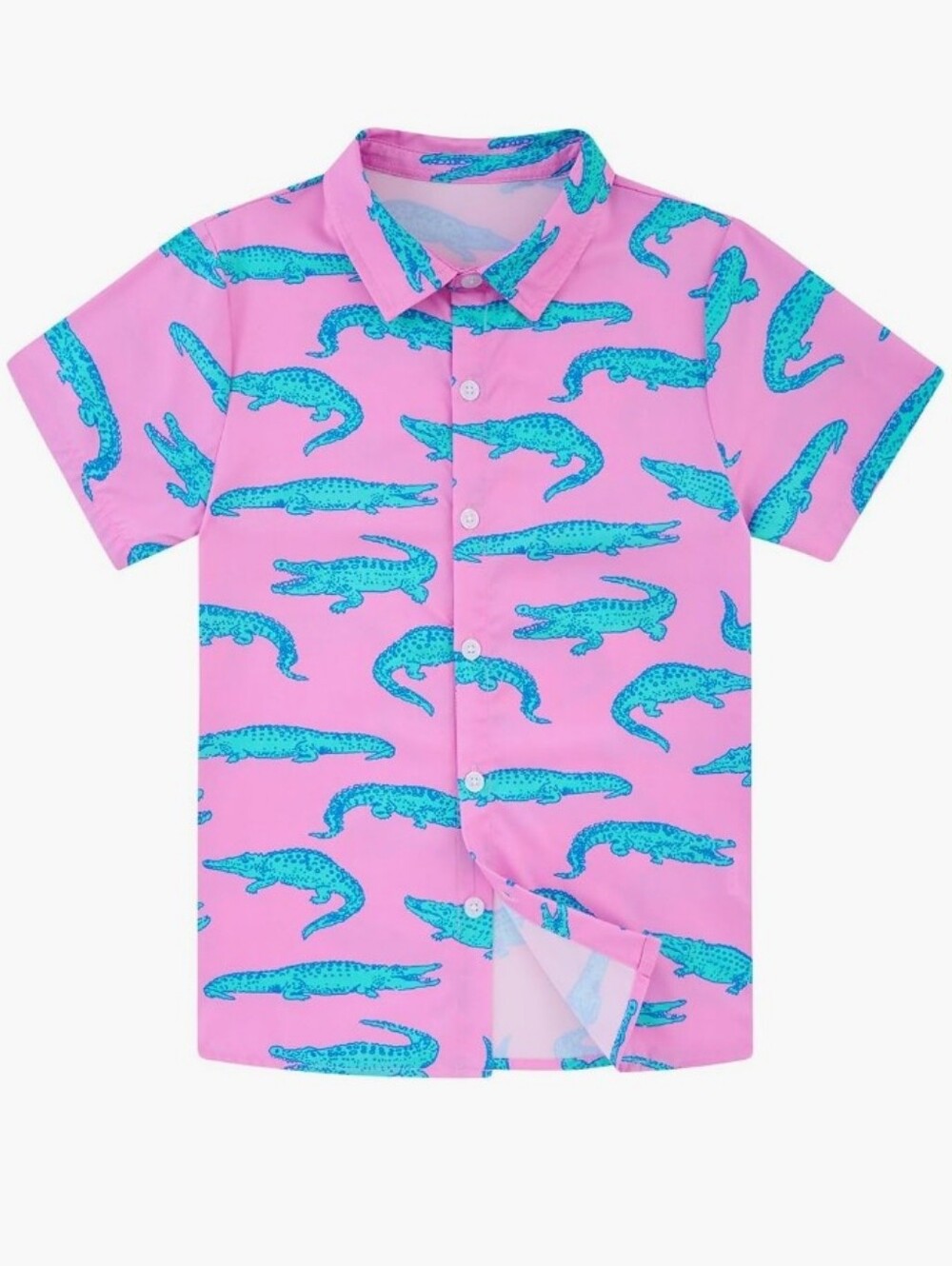 Boys Hawaiian Shirt, Stretch Button Down Beach Shirt Pink Purple
